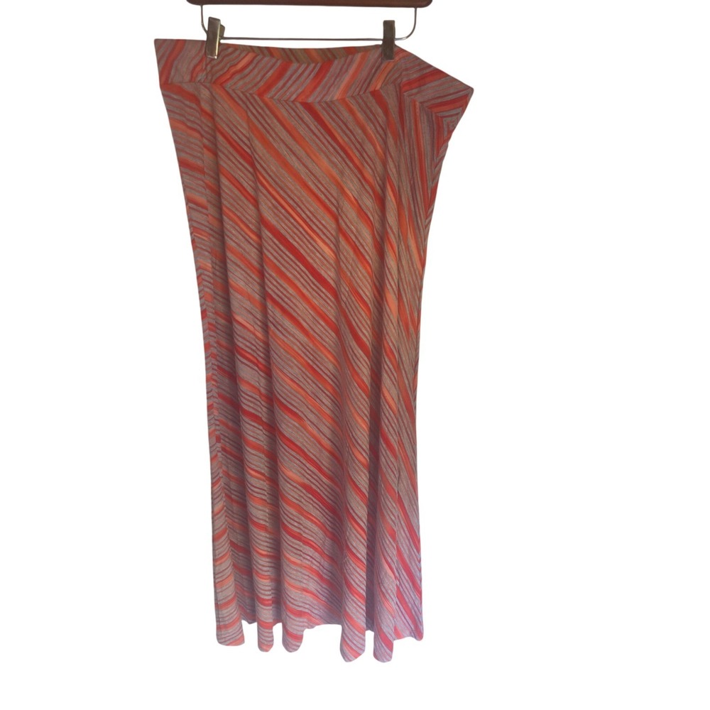 Cato Womens XL Orange Grey Striped Maxi Skirt Jersey Knit Stretch Casual Boho